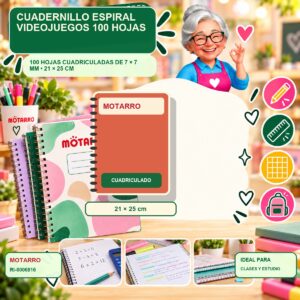 RI-0006816 Cuadernillo Espiral Motarro Videojuegos 100 Hojas