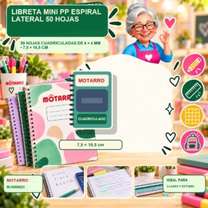 RI-0006821 Libreta Mini PP Espiral Lateral Motarro 50 Hojas
