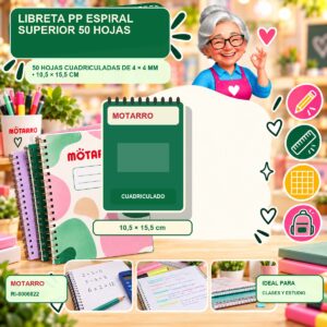 RI-0006822 Libreta PP Espiral Superior Motarro 50 Hojas