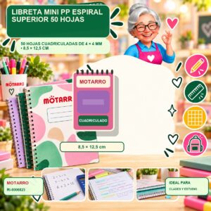 RI-0006823 Libreta Mini PP Espiral Superior Motarro 50 Hojas