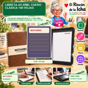 RI-0006831 Libreta A5 Símil Cuero Motarro Clásica 140 Hojas