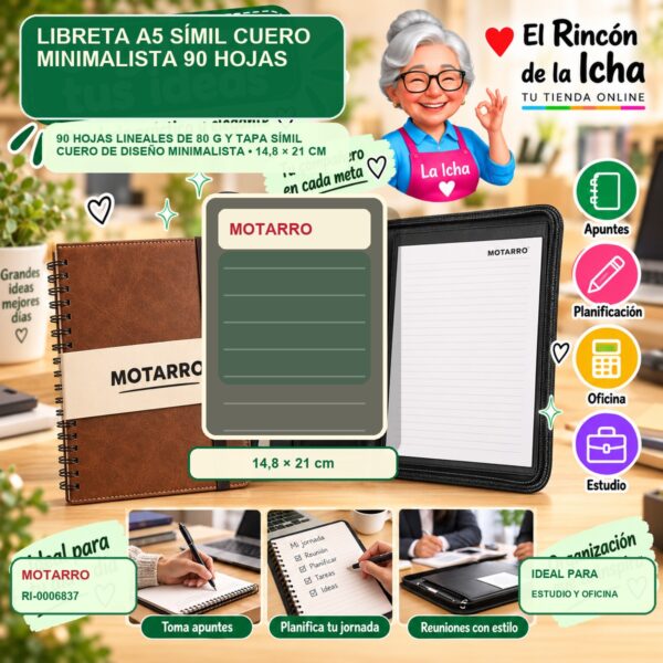 RI-0006837 Libreta A5 Símil Cuero Motarro Minimalista 90 Hojas