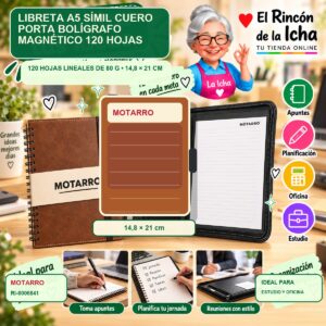 RI-0006841 Libreta A5 Símil Cuero Motarro Porta Bolígrafo Magnético 120 Hojas