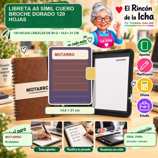 RI-0006843 Libreta A5 Símil Cuero Motarro Broche Dorado 120 Hojas