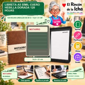 RI-0006845 Libreta A5 Símil Cuero Motarro Hebilla Dorada 120 Hojas