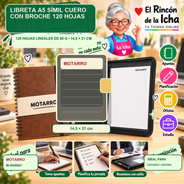 RI-0006867 Libreta A5 Símil Cuero Motarro con Broche 120 Hojas