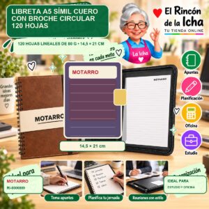 RI-0006869 Libreta A5 Símil Cuero Motarro con Broche Circular 120 Hojas