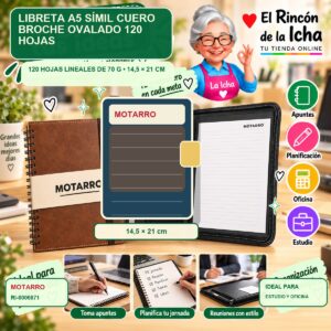 RI-0006871 Libreta A5 Símil Cuero Motarro Broche Ovalado 120 Hojas