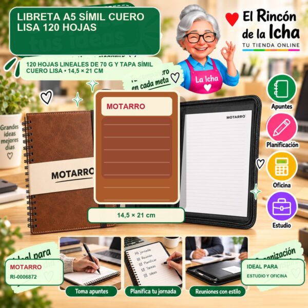 RI-0006872 Libreta A5 Símil Cuero Motarro Lisa 120 Hojas