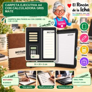 Carpeta Ejecutiva A4 Motarro con Calculadora Gris Mate