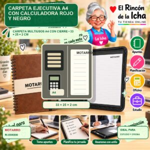 Carpeta Ejecutiva A4 Motarro con Calculadora Rojo y Negro