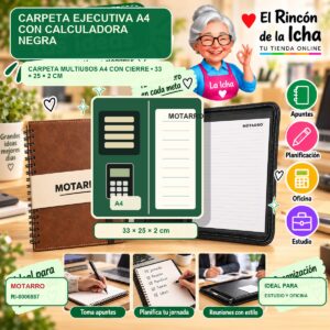 Carpeta Ejecutiva A4 Motarro con Calculadora Negra