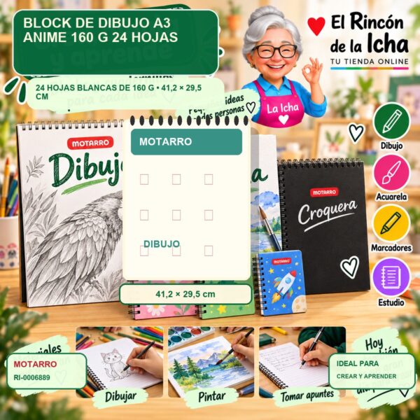 RI-0006889 Block de Dibujo A3 Motarro Anime 160 g 24 Hojas