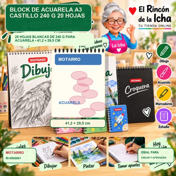 RI-0006891 Block de Acuarela A3 Motarro Castillo 240 g 20 Hojas
