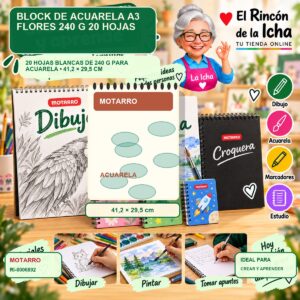 RI-0006892 Block de Acuarela A3 Motarro Flores 240 g 20 Hojas