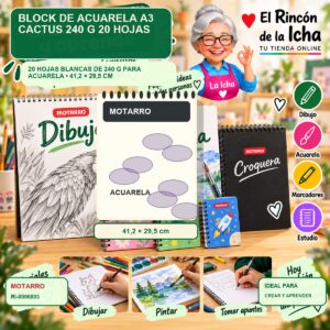 RI-0006893 Block de Acuarela A3 Motarro Cactus 240 g 20 Hojas