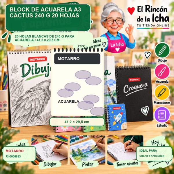 RI-0006893 Block de Acuarela A3 Motarro Cactus 240 g 20 Hojas