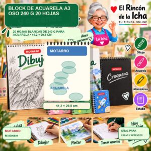 RI-0006894 Block de Acuarela A3 Motarro Oso 240 g 20 Hojas