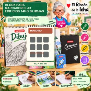 RI-0006900 Block para Marcadores A3 Motarro Edificios 140 g 30 Hojas