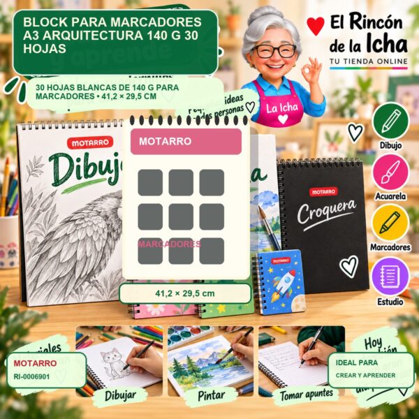 RI-0006901 Block para Marcadores A3 Motarro Arquitectura 140 g 30 Hojas