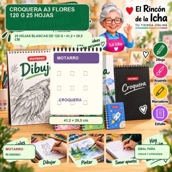 RI-0006903 Croquera A3 Motarro Flores 120 g 25 Hojas
