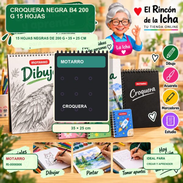 RI-0006906 Croquera Negra B4 Motarro 200 g 15 Hojas