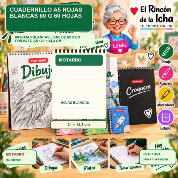 RI-0006908 Cuadernillo A5 Motarro Hojas Blancas 60 g 60 Hojas