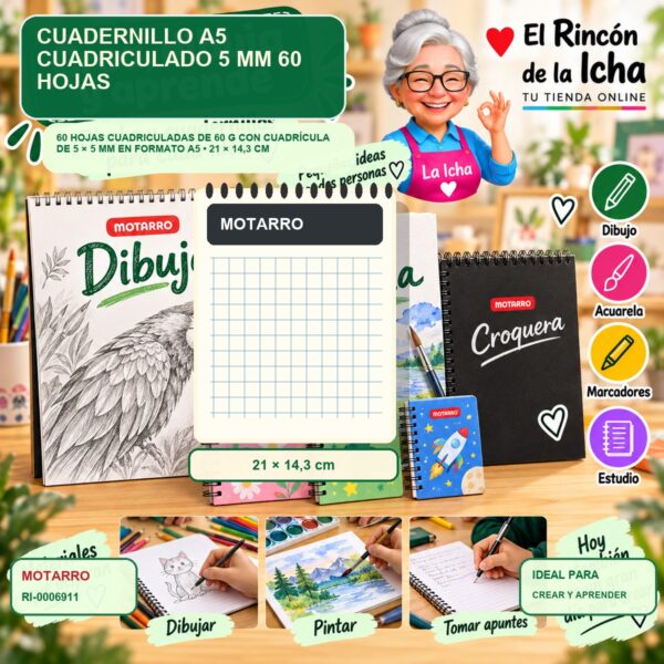 RI-0006911 Cuadernillo A5 Motarro Cuadriculado 5 mm 60 Hojas