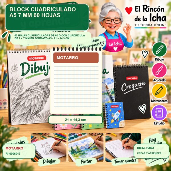 RI-0006917 Block Cuadriculado A5 Motarro 7 mm 60 Hojas