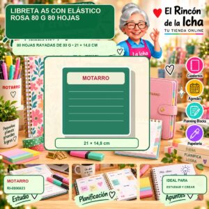 RI-0006923 Libreta A5 Motarro con Elástico Rosa 80 g 80 Hojas