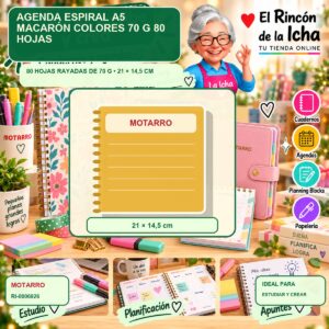 RI-0006926 Agenda Espiral A5 Motarro Macarón Colores 70 g 80 Hojas