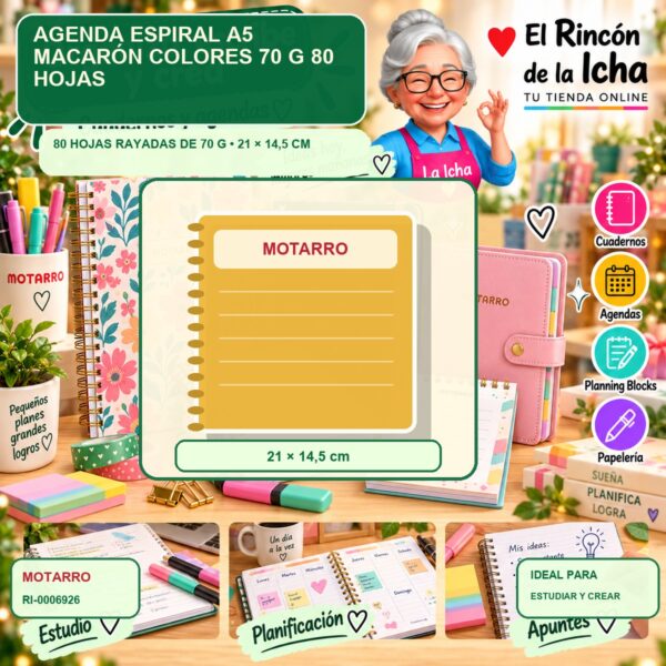 RI-0006926 Agenda Espiral A5 Motarro Macarón Colores 70 g 80 Hojas