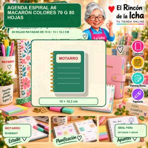 RI-0006927 Agenda Espiral A6 Motarro Macarón Colores 70 g 80 Hojas