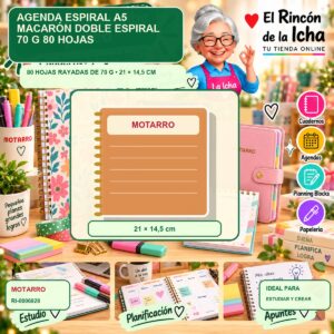 RI-0006928 Agenda Espiral A5 Motarro Macarón Doble Espiral 70 g 80 Hojas