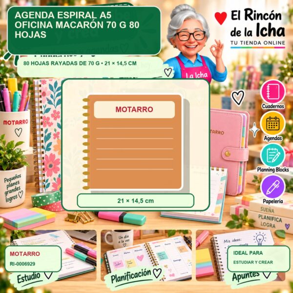 RI-0006929 Agenda Espiral A5 Motarro Oficina Macarón 70 g 80 Hojas