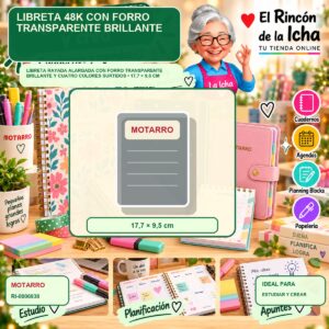 RI-0006938 Libreta 48K Motarro con Forro Transparente Brillante