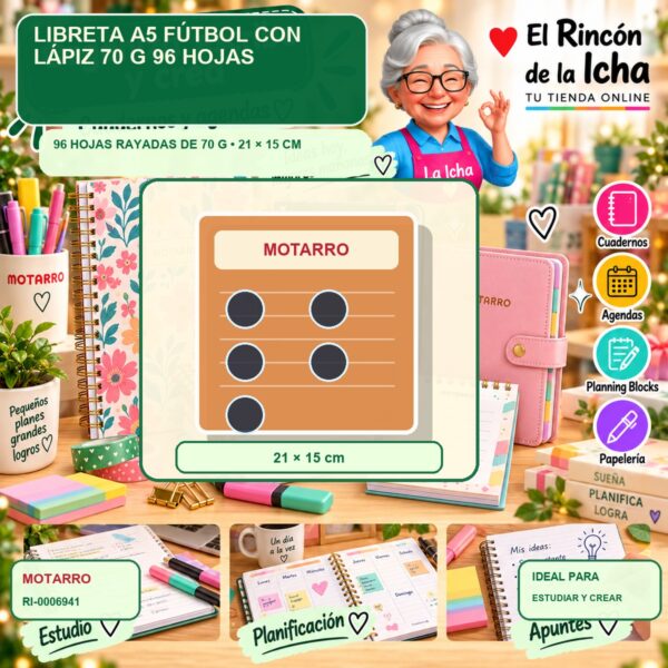 RI-0006941 Libreta A5 Motarro Fútbol con Lápiz 70 g 96 Hojas