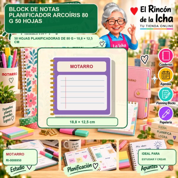 RI-0006950 Block de Notas Motarro Planificador Arcoíris 80 g 50 Hojas