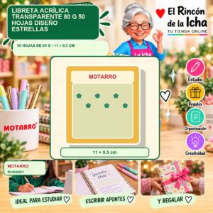 RI-0006951 Libreta Motarro Acrílica Transparente 80 g 50 Hojas Diseño Estrellas