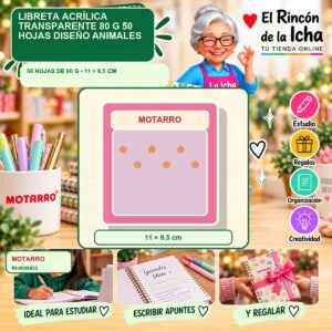 RI-0006953 Libreta Motarro Acrílica Transparente 80 g 50 Hojas Diseño Animales