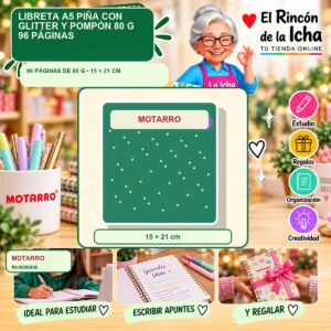 RI-0006956 Libreta A5 Motarro Piña con Glitter y Pompón 80 g 96 Páginas