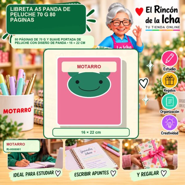 RI-0006961 Libreta A5 Motarro Panda de Peluche 70 g 80 Páginas