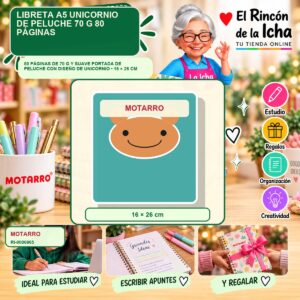 RI-0006965 Libreta A5 Motarro Unicornio de Peluche 70 g 80 Páginas