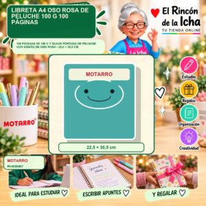 RI-0006967 Libreta A4 Motarro Oso Rosa de Peluche 100 g 100 Páginas
