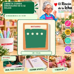 RI-0006968 Libreta Cosida Motarro Dinosaurio 80 g 32 Hojas