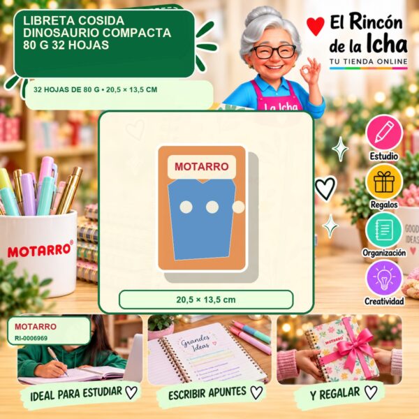 Libreta Cosida Motarro Dinosaurio Compacta 80 g 32 Hojas