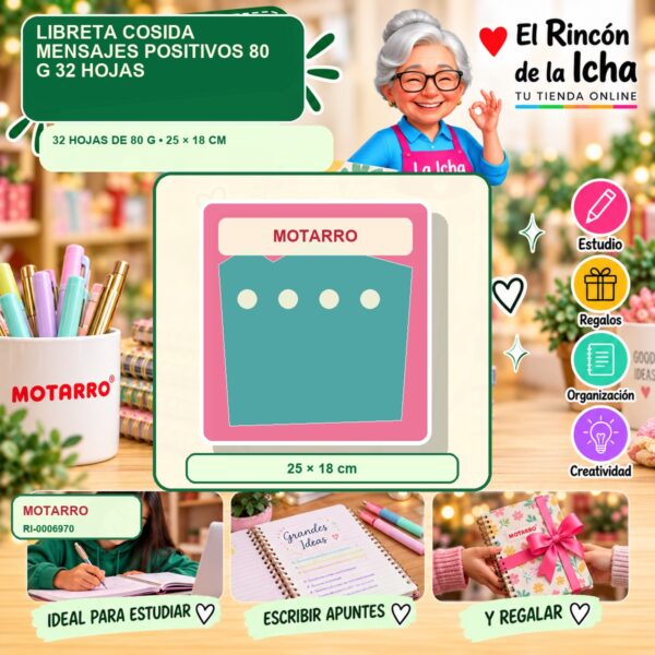 RI-0006970 Libreta Cosida Motarro Mensajes Positivos 80 g 32 Hojas
