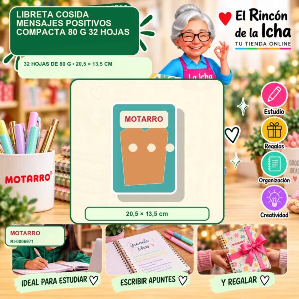 RI-0006971 Libreta Cosida Motarro Mensajes Positivos Compacta 80 g 32 Hojas