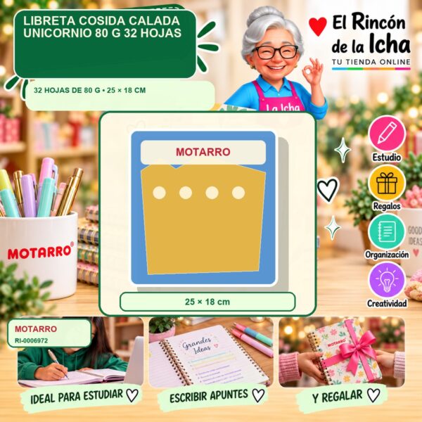 RI-0006972 Libreta Cosida Calada Motarro Unicornio 80 g 32 Hojas