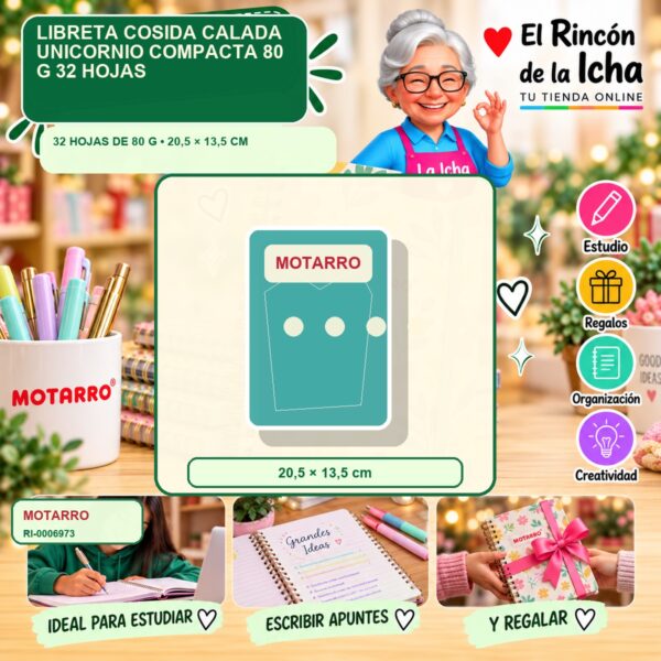 RI-0006973 Libreta Cosida Calada Motarro Unicornio Compacta 80 g 32 Hojas